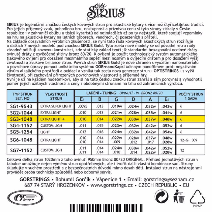 Gorstrings Sirius Gold SG3-1048 - Metalowe struny do gitary akustycznej