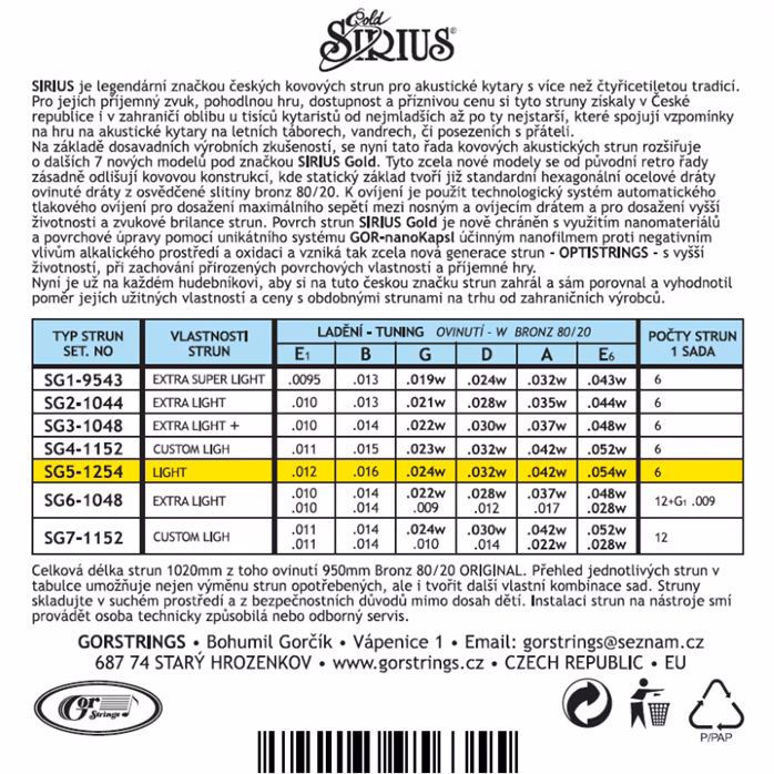 Gorstrings Sirius Gold SG5-1254 - Metalowe struny do gitary akustycznej