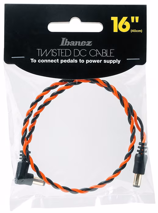 Ibanez Twisted DC Cable Black & Neon Red, Length: 16" Straight & Angled Plug - Kabel zasilający