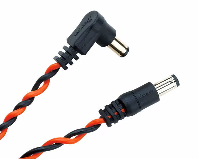 Ibanez Twisted DC Cable Black & Neon Red, Length: 24" Straight & Angled Plug - Kabel zasilający