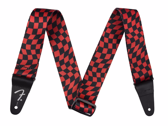 Fender Wavy Checkerboard Polyester Strap Red - Pas gitarowy