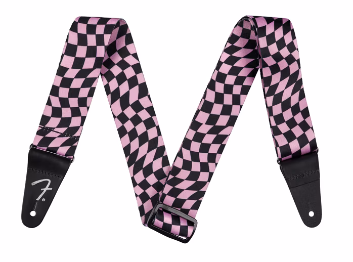 Fender Wavy Checkerboard Polyester Strap Pink - Pas gitarowy