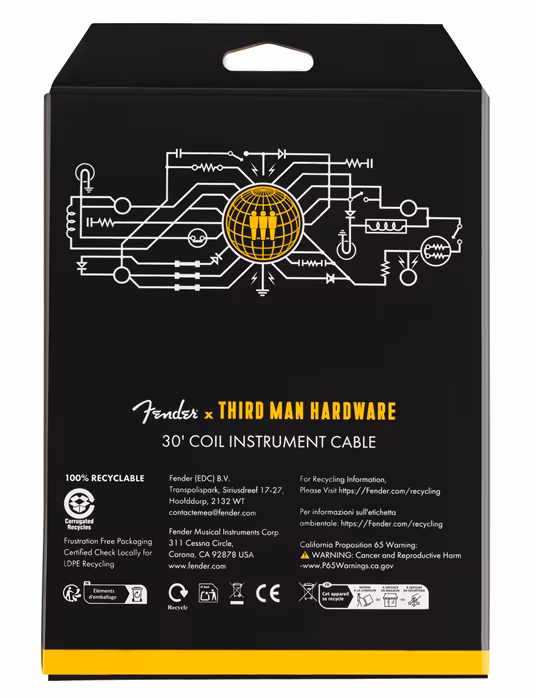 Fender x Third Man Hardware 30' Coil Cable Yellow - Kabel instrumentalny