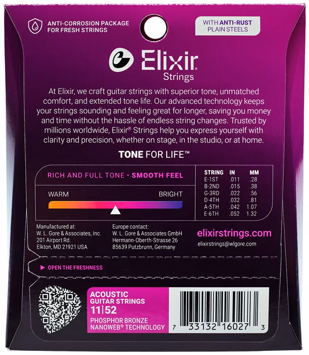 Elixir Nanoweb Phosphor Bronze Custom Light - Metalowe struny do gitary akustycznej