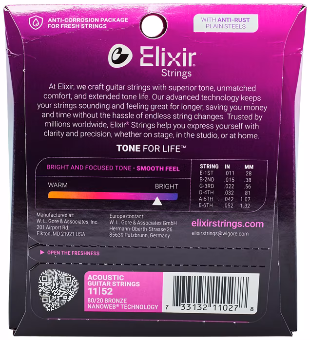 Elixir Nanoweb 80/20 Bronze Custom Light - Metalowe struny do gitary akustycznej