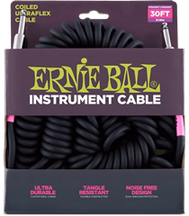 Ernie Ball 30' Coil Cable Straight/Straight Black - Nástrojový kábel
