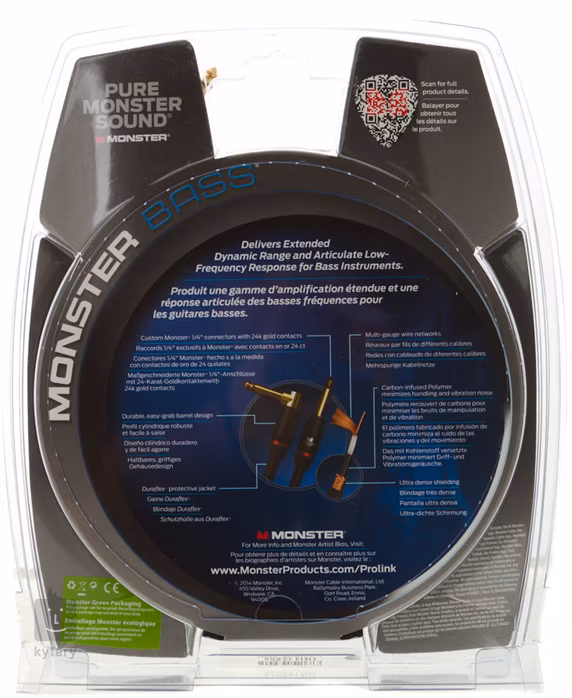 Monster Bass 12' Instrument Cable Angled - Nástrojový kábel