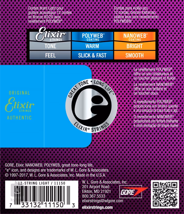 Elixir Polyweb 80/20 Bronze 12-String Light - Struny na dvanásťstrunovú gitaru