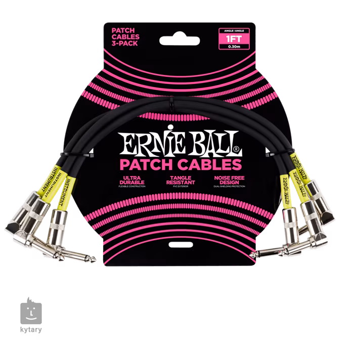 Ernie Ball 1' Patch Cable Black - 3 Pack - Spájací kábel
