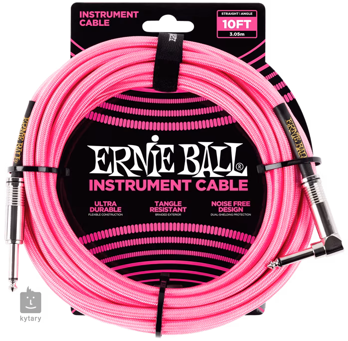 Ernie Ball 10' Braided Cable Neon Pink - Nástrojový kábel