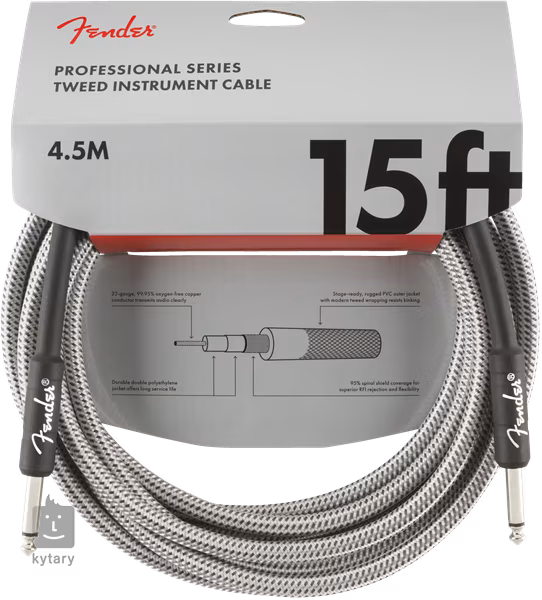 Fender Professional Series 15' Instrument Cable White Tweed - Nástrojový kábel