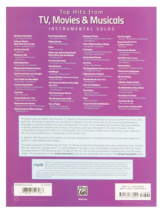 MS Alfred's Instrumental Play-Along: Top Hits From TV, Movies & Musicals - Noty pre husle