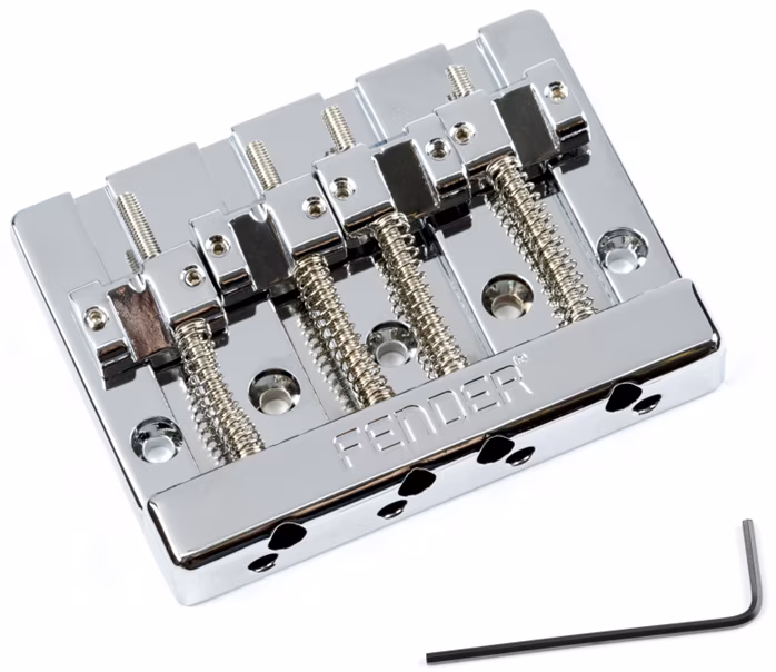 Fender HiMass 4-String Bass Bridge Assembly With Brass Saddles, Chrome - Kobylka