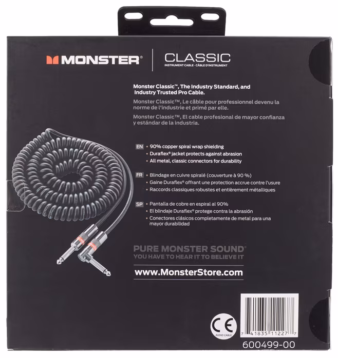 Monster Classic 21' Coil Instrument Cable Angled - Krútený nástrojový kábel