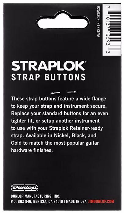 Dunlop Straplok Dual Design Strap Button Set - Gold - Rolna na popruh