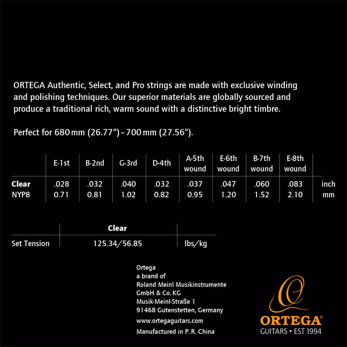 Ortega NYP8 - Struny na osemstrunovú klasickú gitaru
