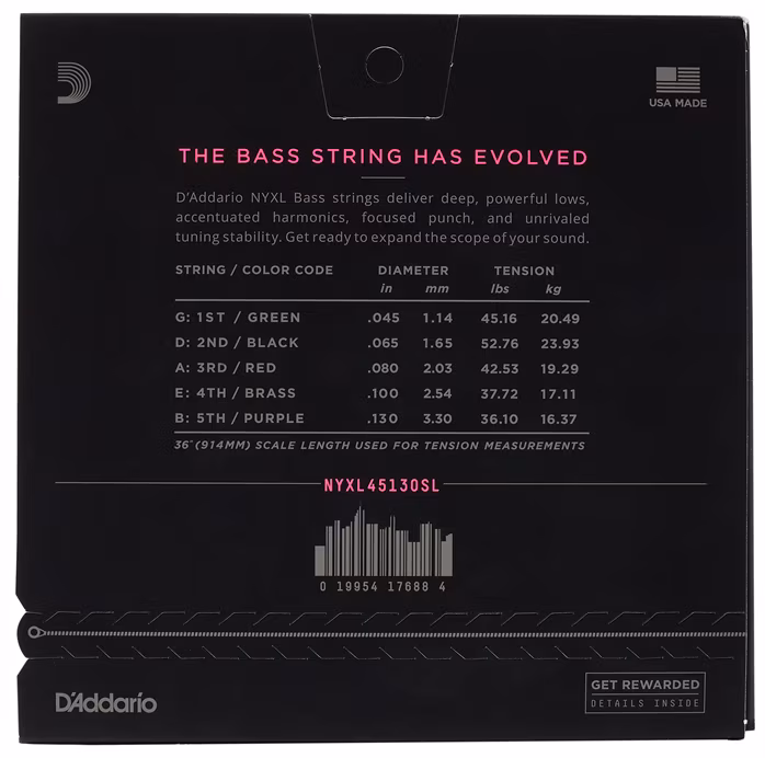 D'Addario NYXL45130SL - Struny na päťstrunovú basgitaru