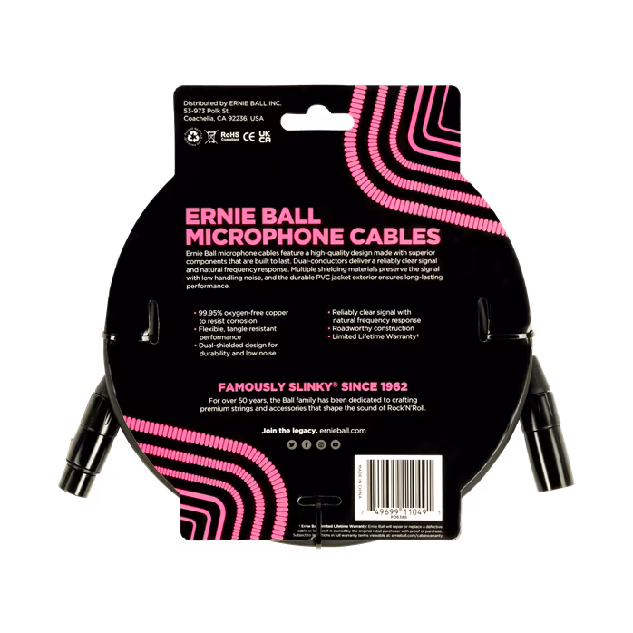 Ernie Ball 20' XLR Cable Black - Mikrofónny kábel