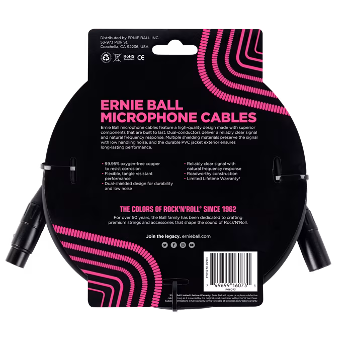Ernie Ball 25' XLR Cable Black - Mikrofónny kábel