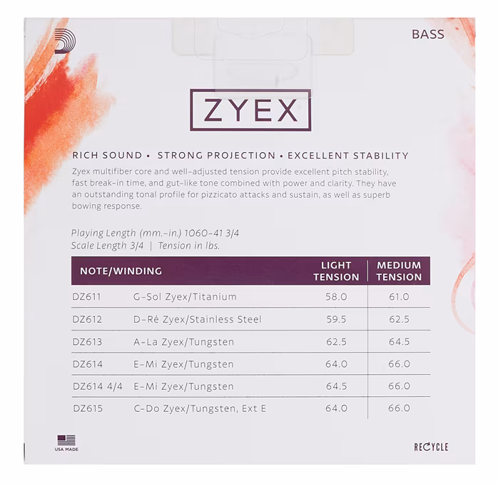 D'Addario Zyex cbs 3/4 L - Kontrabasové struny