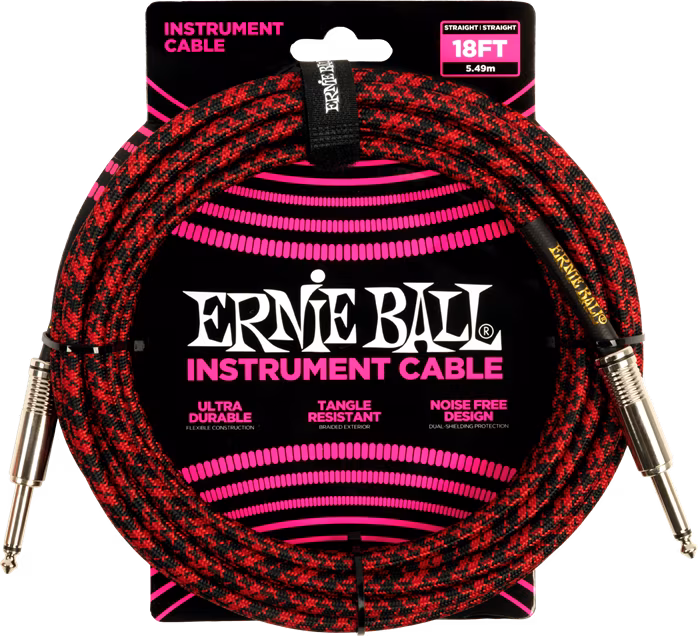 Ernie Ball Braided Instrument Cable 18' Red Black - Nástrojový kábel