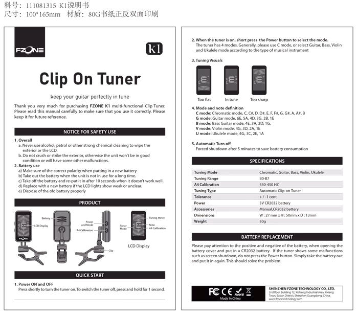 Fzone K1 - Klipová ladička