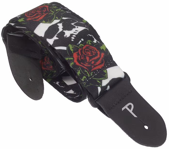 Perri's Leathers 7647 Polyester Skull Rose Strap - Gitarový popruh
