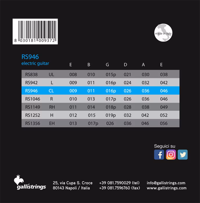 Galli RS946 Nickel Custom Light - Struny na elektrickú gitaru