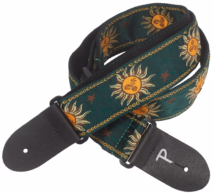 Perri's Leathers 7637 Jacquard Emerald Green Suns - Gitarový popruh