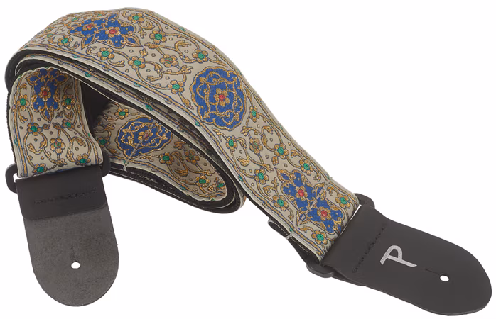 Perri's Leathers 7245 Jacquard Gray Blue Ornate - Gitarový popruh