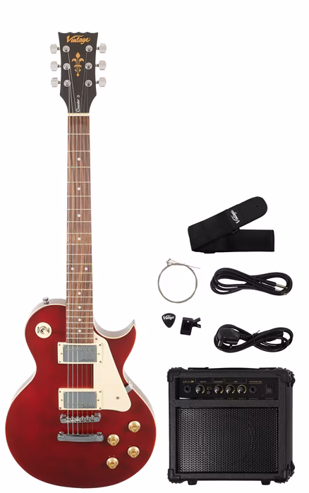 Vintage V10 Coaster Pack Wine Red - Elektrická gitara set