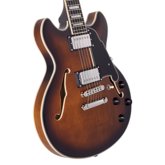 D'Angelico Premier Mini DC Double Cutaway Stop-Bar Tailpie CE Brown Burst - Semiakustická gitara
