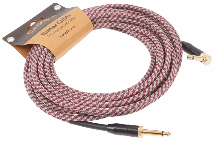 Cascha Professional Line Guitar Cable, Angled, Tweed Red, 9 m - Nástrojový kábel