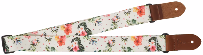 Perri's Leathers 7671 Ukulele Strap White Flowers - Popruh na ukulele