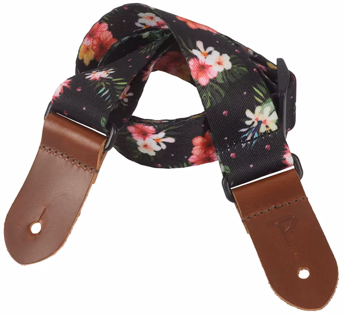 Perri's Leathers 7672 Ukulele Strap Black Flowers - Popruh na ukulele