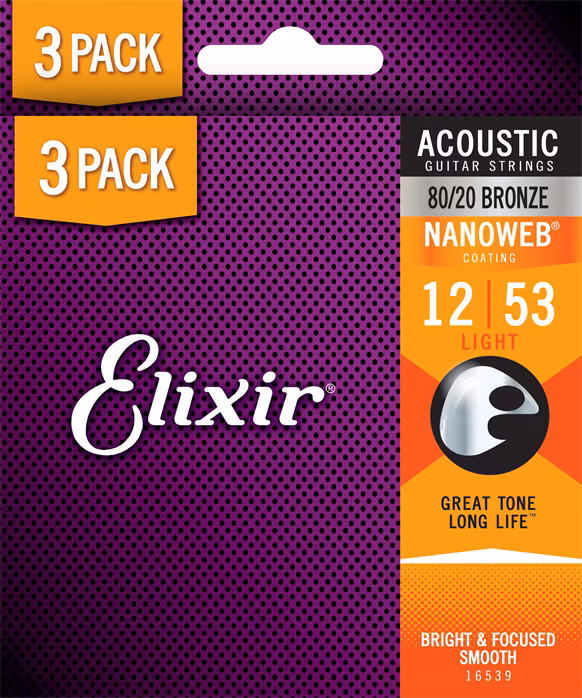 Elixir Nanoweb 80/20 Bronze Light 3-Pack - Kovové struny na akustickú gitaru