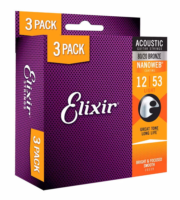 Elixir Nanoweb 80/20 Bronze Light 3-Pack - Kovové struny na akustickú gitaru