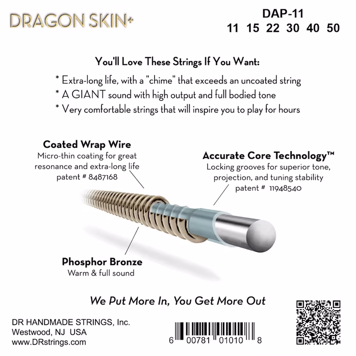 DR Strings Dragon Skin+ DAP-11 - Kovové struny na akustickú gitaru