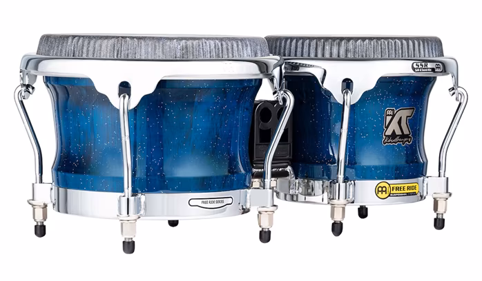 Meinl Artist Series Bongo William "Kachiro" Thompson, REMO® Black Calfskin Skyndeep Heads - 7" & 8 1/2" Blue Wave - Bongá