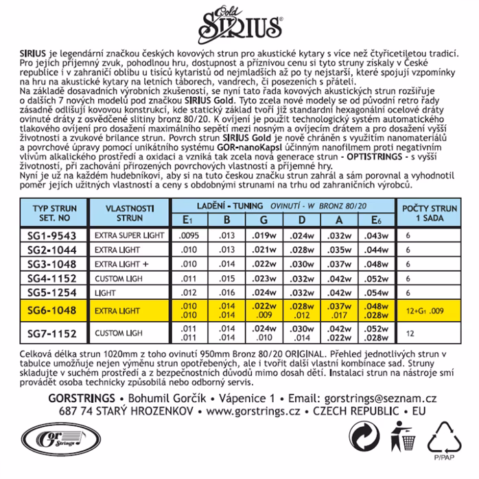 Gorstrings Sirius Gold SG6-1048 - Struny na dvanásťstrunovú gitaru