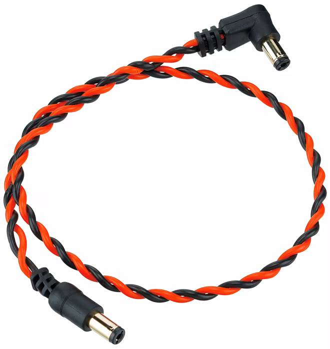 Ibanez Twisted DC Cable Black & Neon Red, Length: 16" Straight & Angled Plug - Napájací kábel
