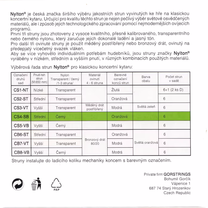 Gorstrings Nylton CS4SB 2843 Black - Nylonové struny na klasickú gitaru