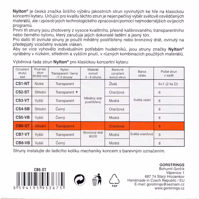 Gorstrings Nylton CB6ST 28543 Cristal - Nylonové struny na klasickú gitaru