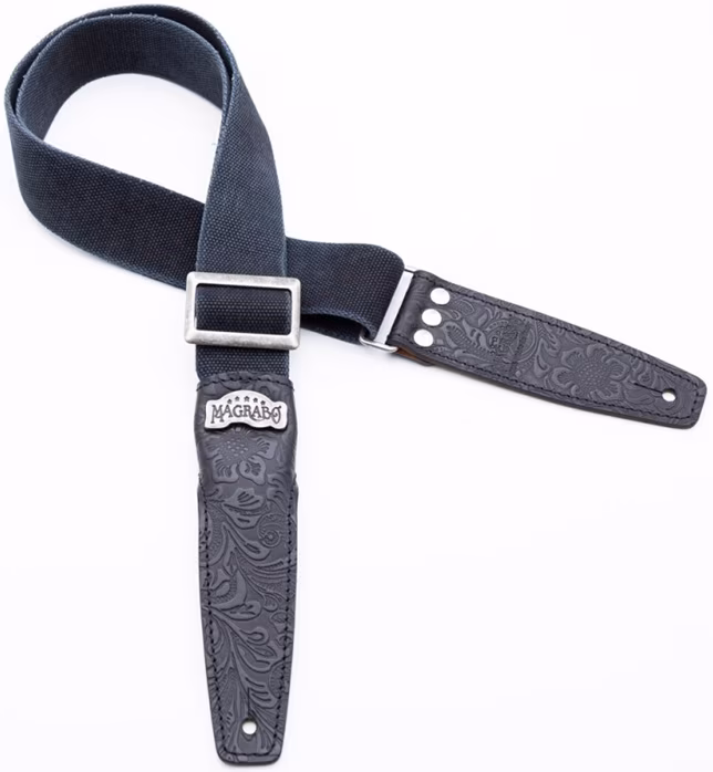 Magrabò Stripe SS Cotton Washed Black / Flores Black 5 cm - Gitarový popruh