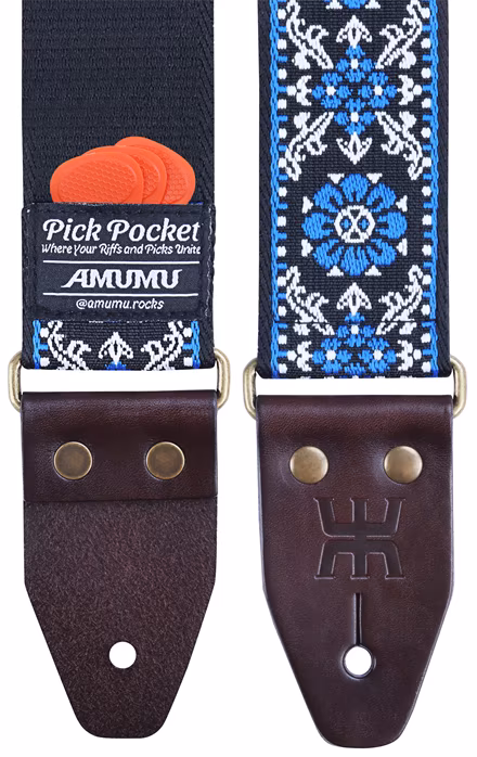 Amumu Lucky Flower Blue - Gitarový popruh