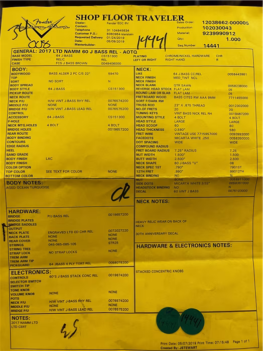 Fender Custom Shop 2019 Jazz Bass 60 Relic NAMM Ltd. - Elektrická basgitara