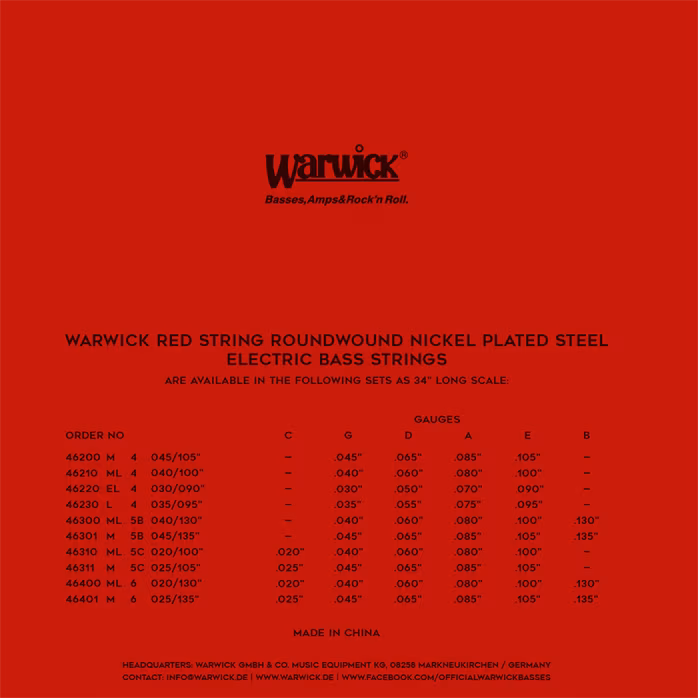 Warwick 46301 M - Struny na päťstrunovú basgitaru
