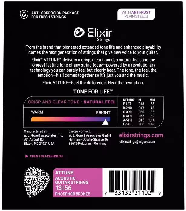 Elixir ATTUNE Phosphore Bronze Medium - Kovové struny na akustickú gitaru