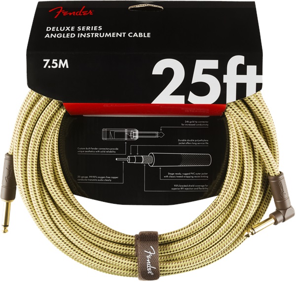 E-shop Fender Deluxe Series 25' Instrument Cable Tweed Angled