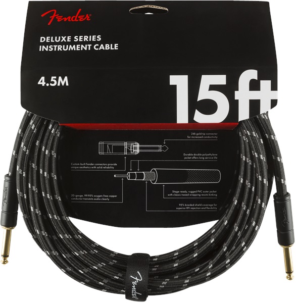 E-shop Fender Deluxe Series 15' Instrument Cable Black Tweed